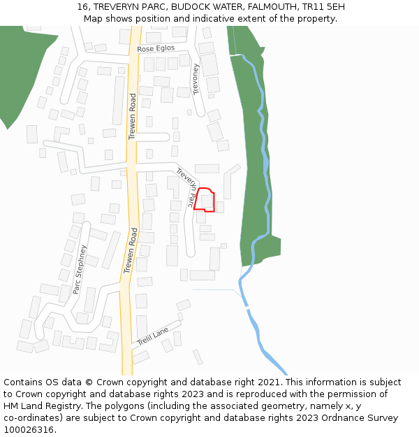 16, TREVERYN PARC, BUDOCK WATER, FALMOUTH, TR11 5EH: Location map and indicative extent of plot