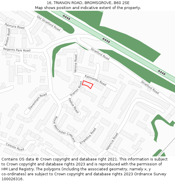 16, TRIANON ROAD, BROMSGROVE, B60 2SE: Location map and indicative extent of plot