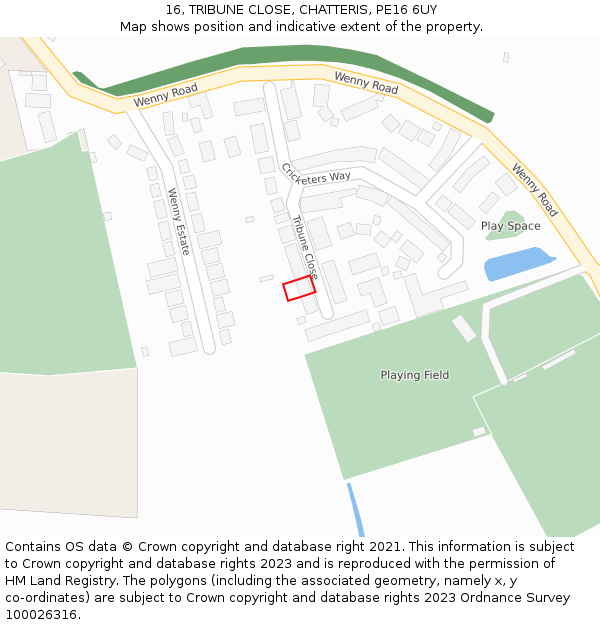 16, TRIBUNE CLOSE, CHATTERIS, PE16 6UY: Location map and indicative extent of plot