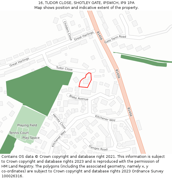 16, TUDOR CLOSE, SHOTLEY GATE, IPSWICH, IP9 1PA: Location map and indicative extent of plot