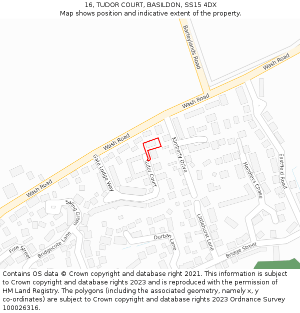 16, TUDOR COURT, BASILDON, SS15 4DX: Location map and indicative extent of plot