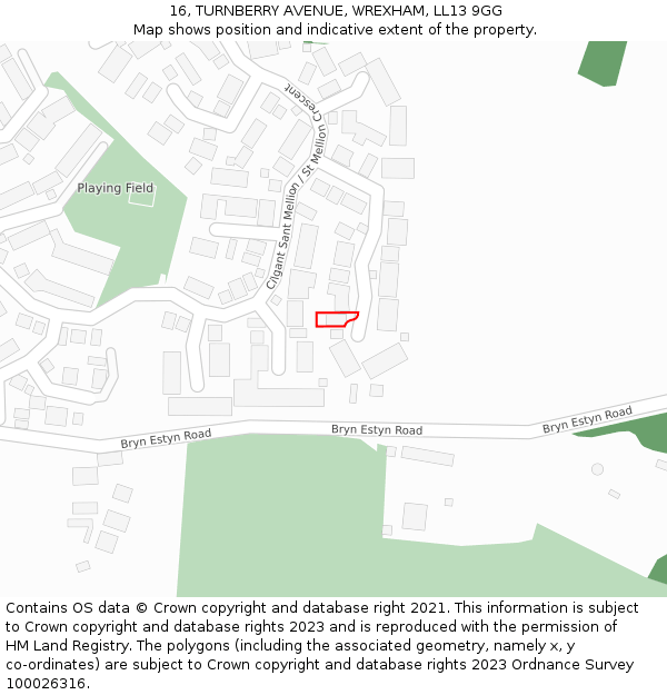 16, TURNBERRY AVENUE, WREXHAM, LL13 9GG: Location map and indicative extent of plot