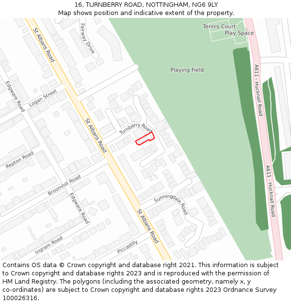 16, TURNBERRY ROAD, NOTTINGHAM, NG6 9LY: Location map and indicative extent of plot
