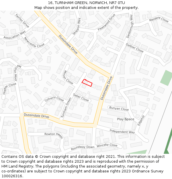 16, TURNHAM GREEN, NORWICH, NR7 0TU: Location map and indicative extent of plot