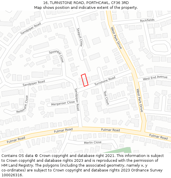 16, TURNSTONE ROAD, PORTHCAWL, CF36 3RD: Location map and indicative extent of plot