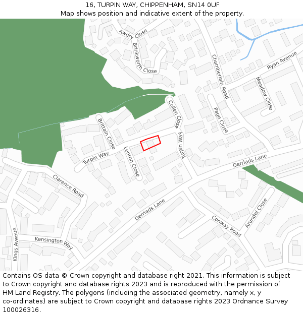 16, TURPIN WAY, CHIPPENHAM, SN14 0UF: Location map and indicative extent of plot