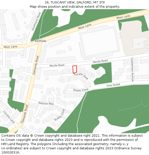 16, TUSCANY VIEW, SALFORD, M7 3TX: Location map and indicative extent of plot