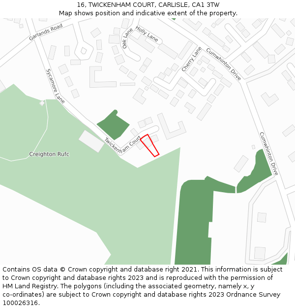 16, TWICKENHAM COURT, CARLISLE, CA1 3TW: Location map and indicative extent of plot
