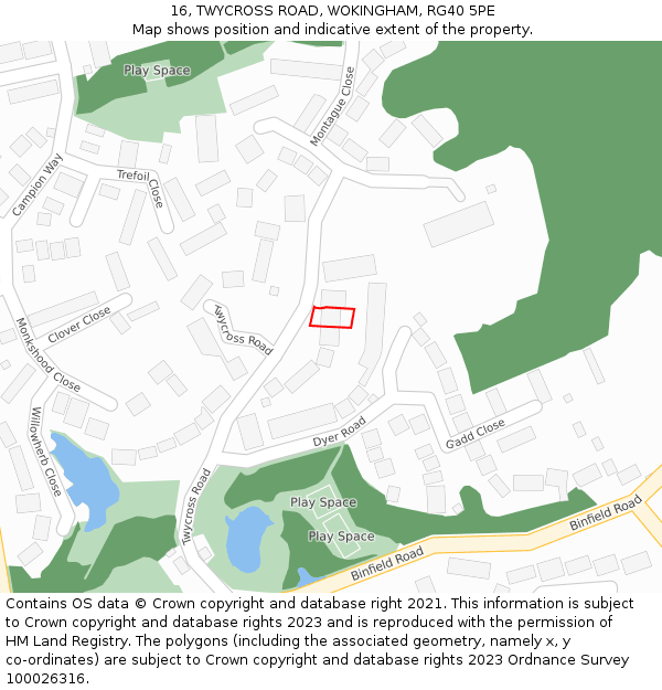 16, TWYCROSS ROAD, WOKINGHAM, RG40 5PE: Location map and indicative extent of plot