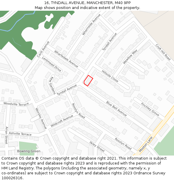 16, TYNDALL AVENUE, MANCHESTER, M40 9PP: Location map and indicative extent of plot