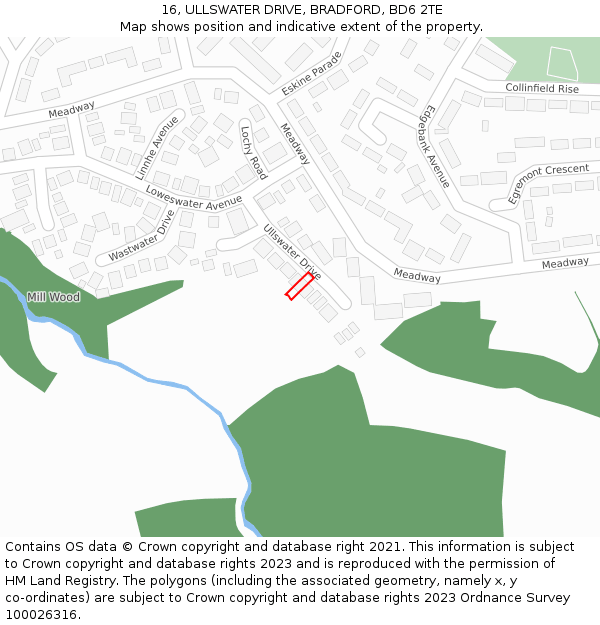 16, ULLSWATER DRIVE, BRADFORD, BD6 2TE: Location map and indicative extent of plot