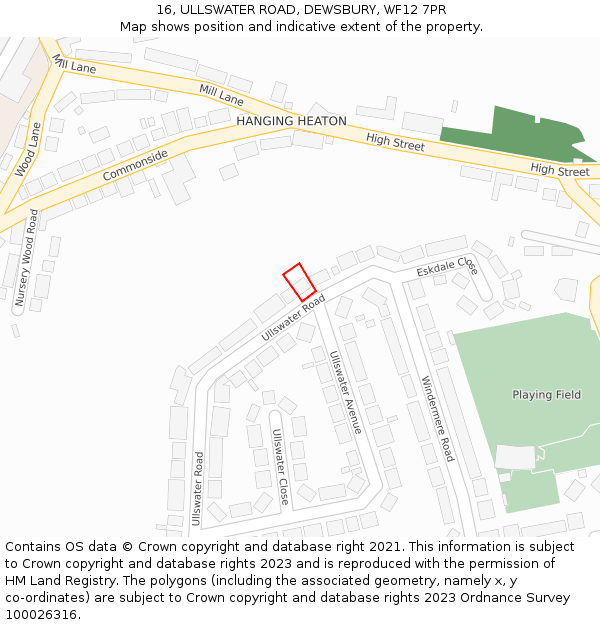 16, ULLSWATER ROAD, DEWSBURY, WF12 7PR: Location map and indicative extent of plot