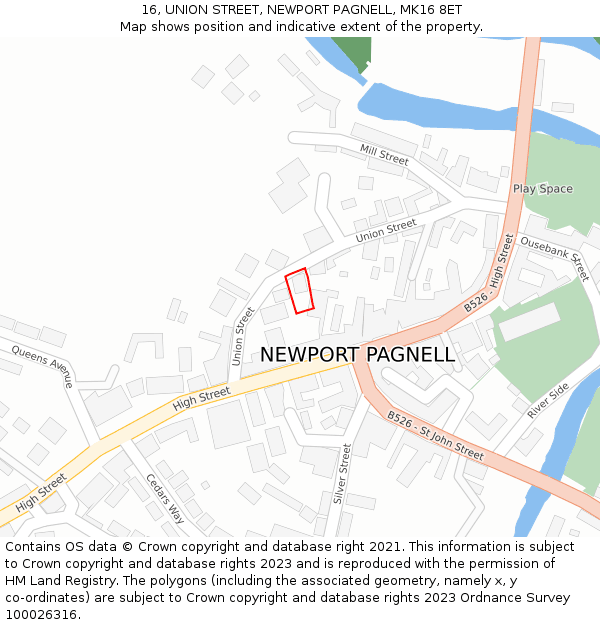 16, UNION STREET, NEWPORT PAGNELL, MK16 8ET: Location map and indicative extent of plot