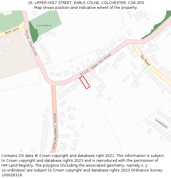 16, UPPER HOLT STREET, EARLS COLNE, COLCHESTER, CO6 2PG: Location map and indicative extent of plot