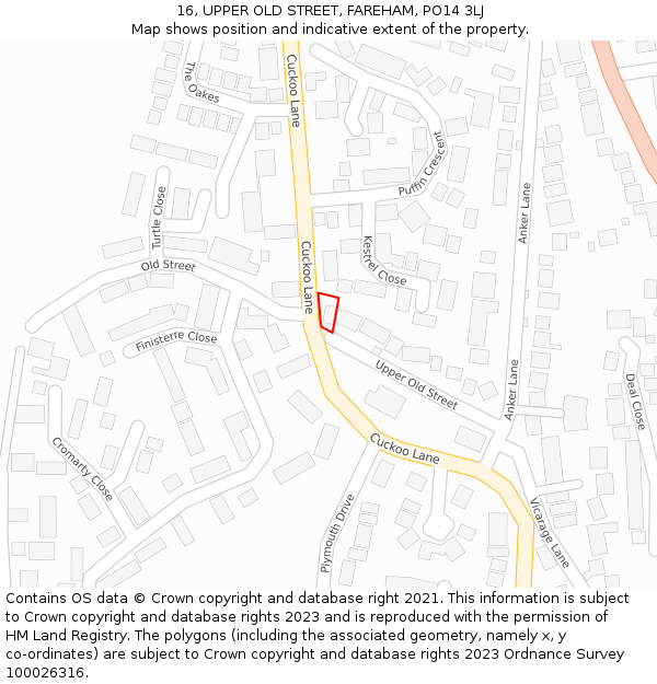 16, UPPER OLD STREET, FAREHAM, PO14 3LJ: Location map and indicative extent of plot