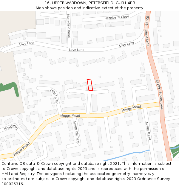 16, UPPER WARDOWN, PETERSFIELD, GU31 4PB: Location map and indicative extent of plot