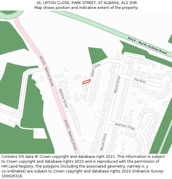 16, UPTON CLOSE, PARK STREET, ST ALBANS, AL2 2NR: Location map and indicative extent of plot