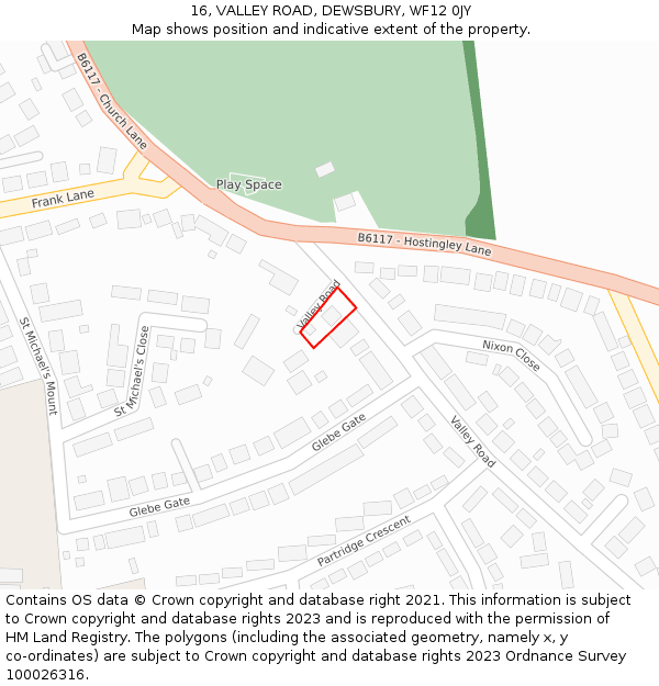 16, VALLEY ROAD, DEWSBURY, WF12 0JY: Location map and indicative extent of plot
