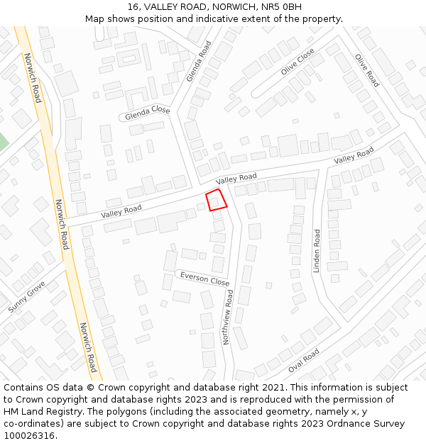 16, VALLEY ROAD, NORWICH, NR5 0BH: Location map and indicative extent of plot