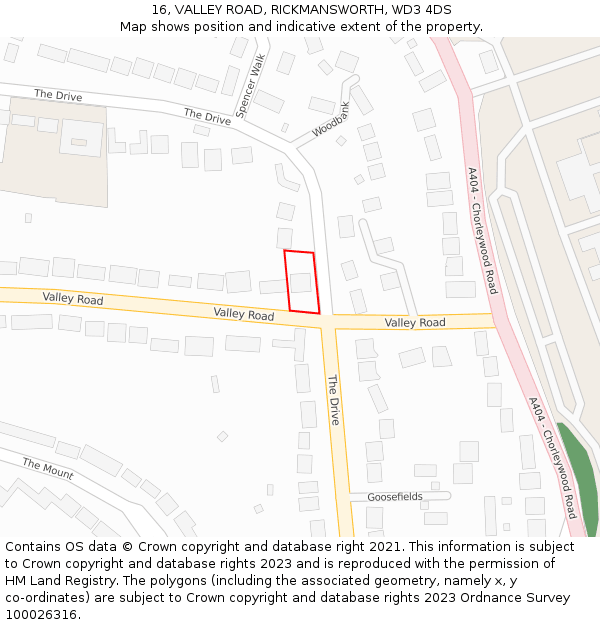 16, VALLEY ROAD, RICKMANSWORTH, WD3 4DS: Location map and indicative extent of plot