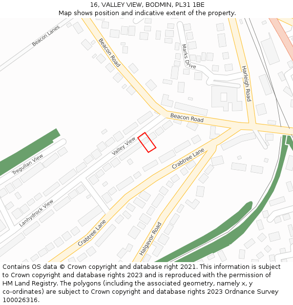 16, VALLEY VIEW, BODMIN, PL31 1BE: Location map and indicative extent of plot