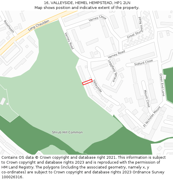 16, VALLEYSIDE, HEMEL HEMPSTEAD, HP1 2LN: Location map and indicative extent of plot