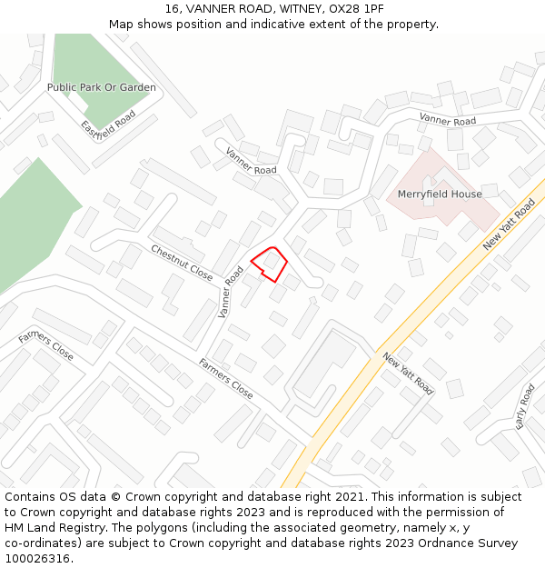 16, VANNER ROAD, WITNEY, OX28 1PF: Location map and indicative extent of plot