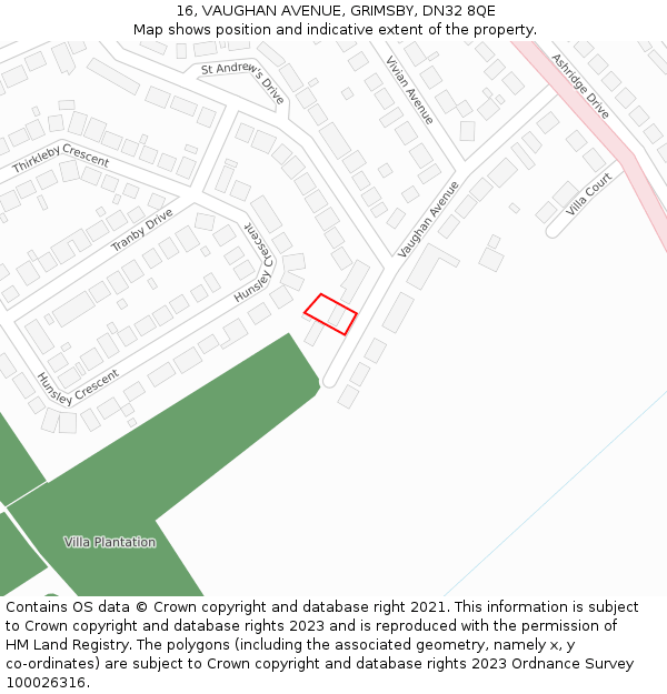 16, VAUGHAN AVENUE, GRIMSBY, DN32 8QE: Location map and indicative extent of plot