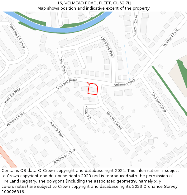 16, VELMEAD ROAD, FLEET, GU52 7LJ: Location map and indicative extent of plot