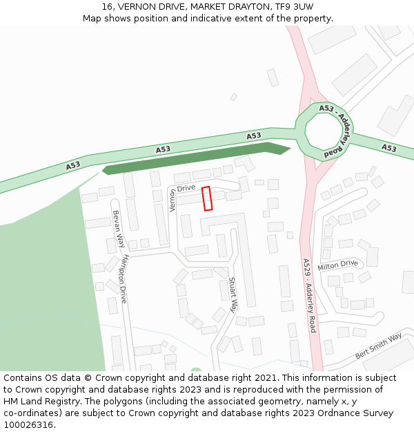 16, VERNON DRIVE, MARKET DRAYTON, TF9 3UW: Location map and indicative extent of plot