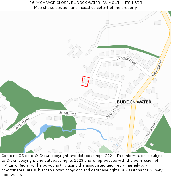 16, VICARAGE CLOSE, BUDOCK WATER, FALMOUTH, TR11 5DB: Location map and indicative extent of plot