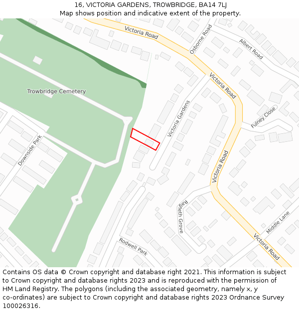16, VICTORIA GARDENS, TROWBRIDGE, BA14 7LJ: Location map and indicative extent of plot