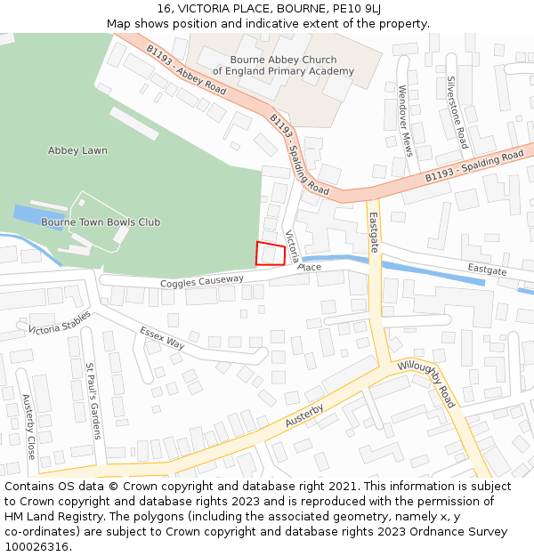 16, VICTORIA PLACE, BOURNE, PE10 9LJ: Location map and indicative extent of plot