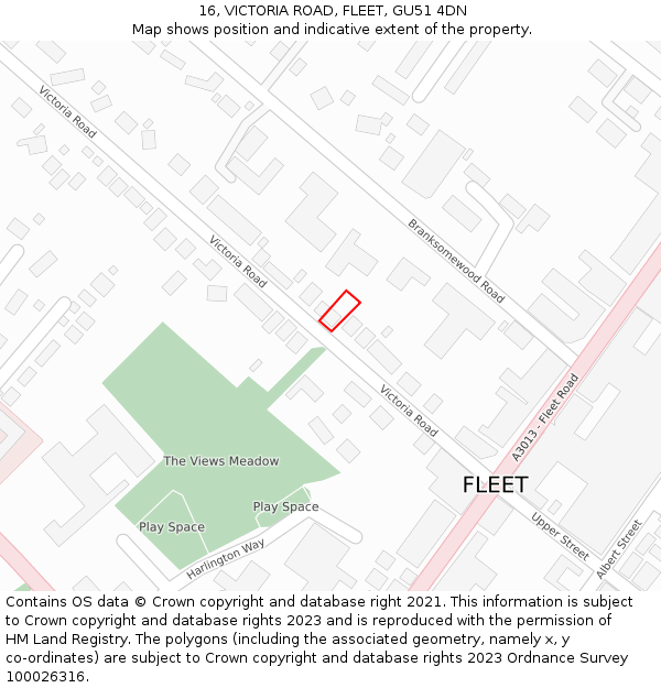 16, VICTORIA ROAD, FLEET, GU51 4DN: Location map and indicative extent of plot