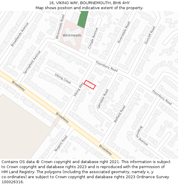16, VIKING WAY, BOURNEMOUTH, BH6 4HY: Location map and indicative extent of plot