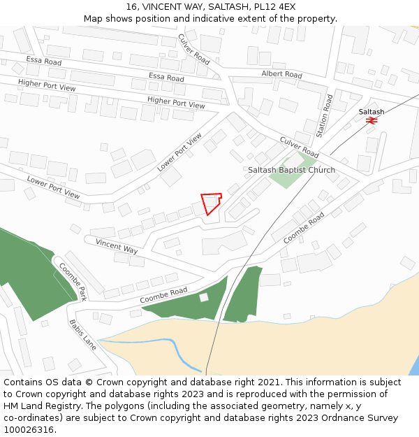 16, VINCENT WAY, SALTASH, PL12 4EX: Location map and indicative extent of plot