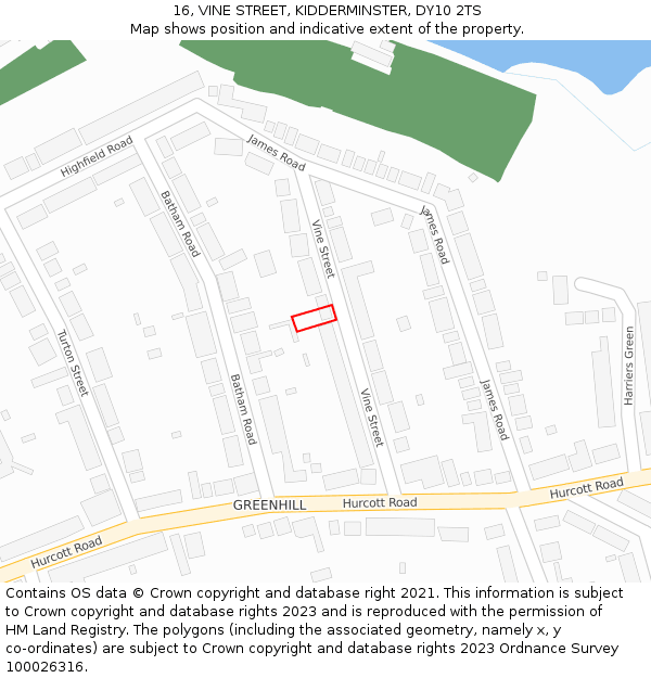 16, VINE STREET, KIDDERMINSTER, DY10 2TS: Location map and indicative extent of plot