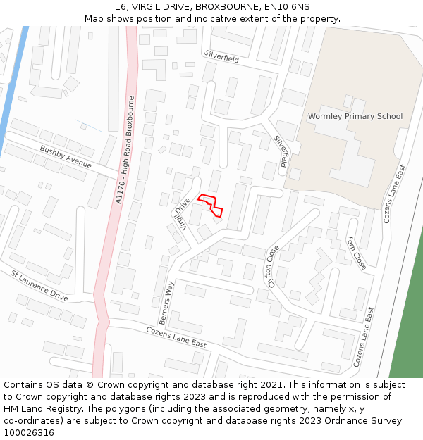 16, VIRGIL DRIVE, BROXBOURNE, EN10 6NS: Location map and indicative extent of plot