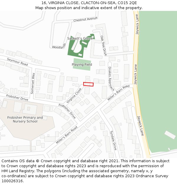 16, VIRGINIA CLOSE, CLACTON-ON-SEA, CO15 2QE: Location map and indicative extent of plot