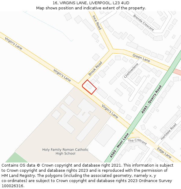 16, VIRGINS LANE, LIVERPOOL, L23 4UD: Location map and indicative extent of plot