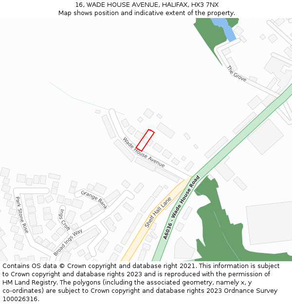16, WADE HOUSE AVENUE, HALIFAX, HX3 7NX: Location map and indicative extent of plot