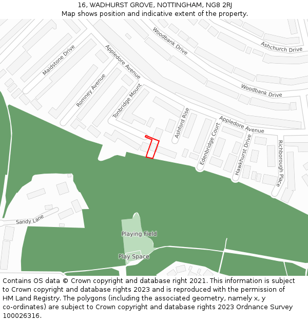 16, WADHURST GROVE, NOTTINGHAM, NG8 2RJ: Location map and indicative extent of plot