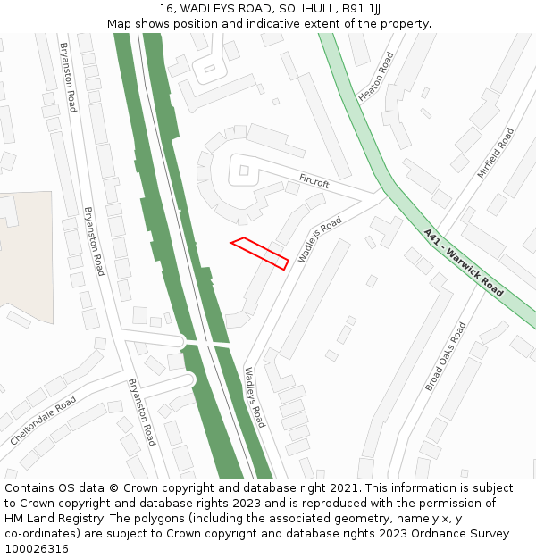 16, WADLEYS ROAD, SOLIHULL, B91 1JJ: Location map and indicative extent of plot