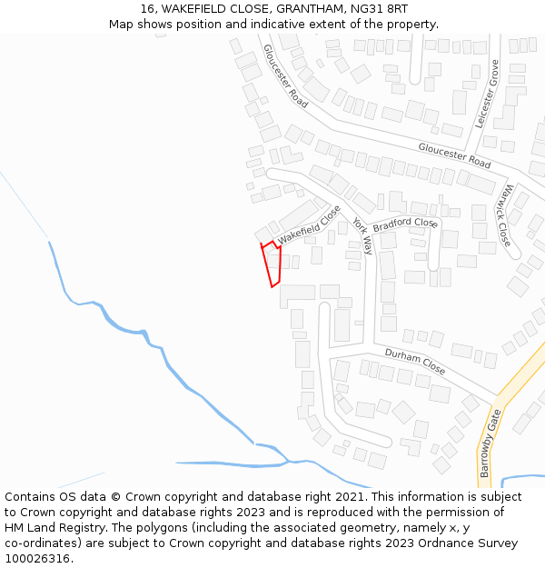 16, WAKEFIELD CLOSE, GRANTHAM, NG31 8RT: Location map and indicative extent of plot