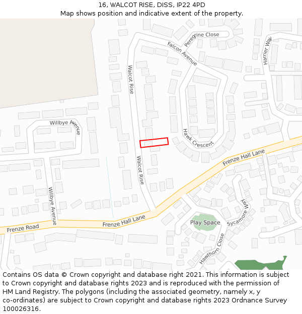 16, WALCOT RISE, DISS, IP22 4PD: Location map and indicative extent of plot