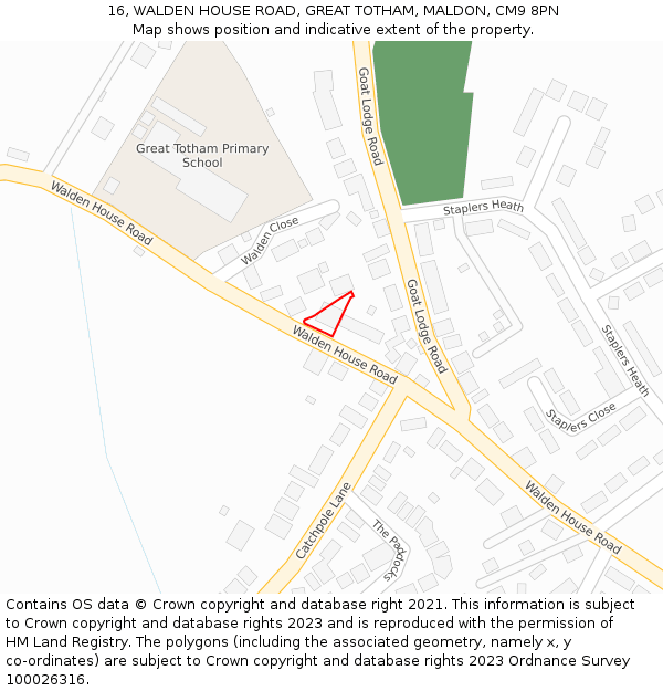 16, WALDEN HOUSE ROAD, GREAT TOTHAM, MALDON, CM9 8PN: Location map and indicative extent of plot