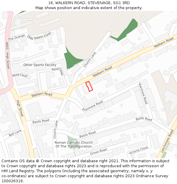 16, WALKERN ROAD, STEVENAGE, SG1 3RD: Location map and indicative extent of plot