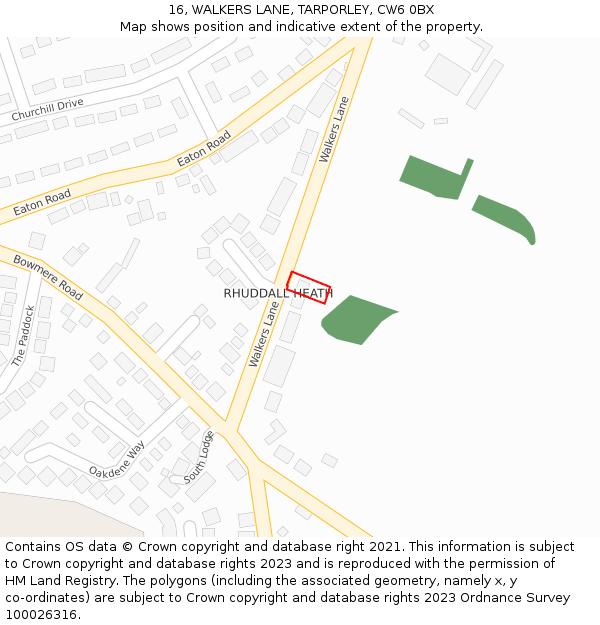 16, WALKERS LANE, TARPORLEY, CW6 0BX: Location map and indicative extent of plot