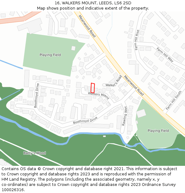 16, WALKERS MOUNT, LEEDS, LS6 2SD: Location map and indicative extent of plot