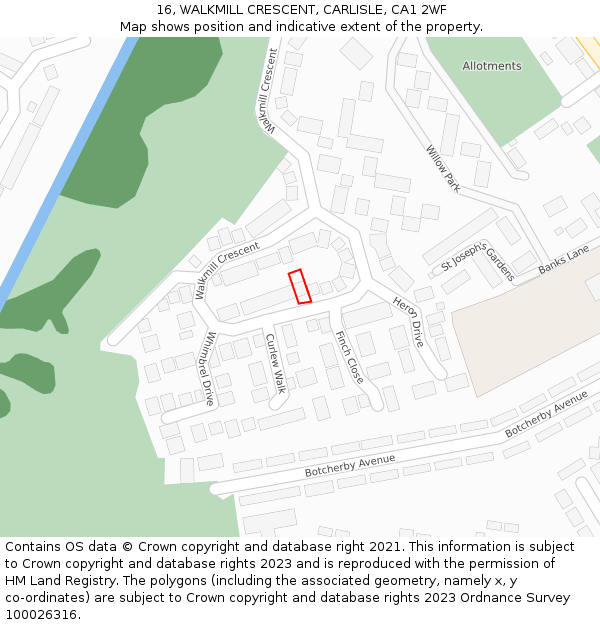 16, WALKMILL CRESCENT, CARLISLE, CA1 2WF: Location map and indicative extent of plot